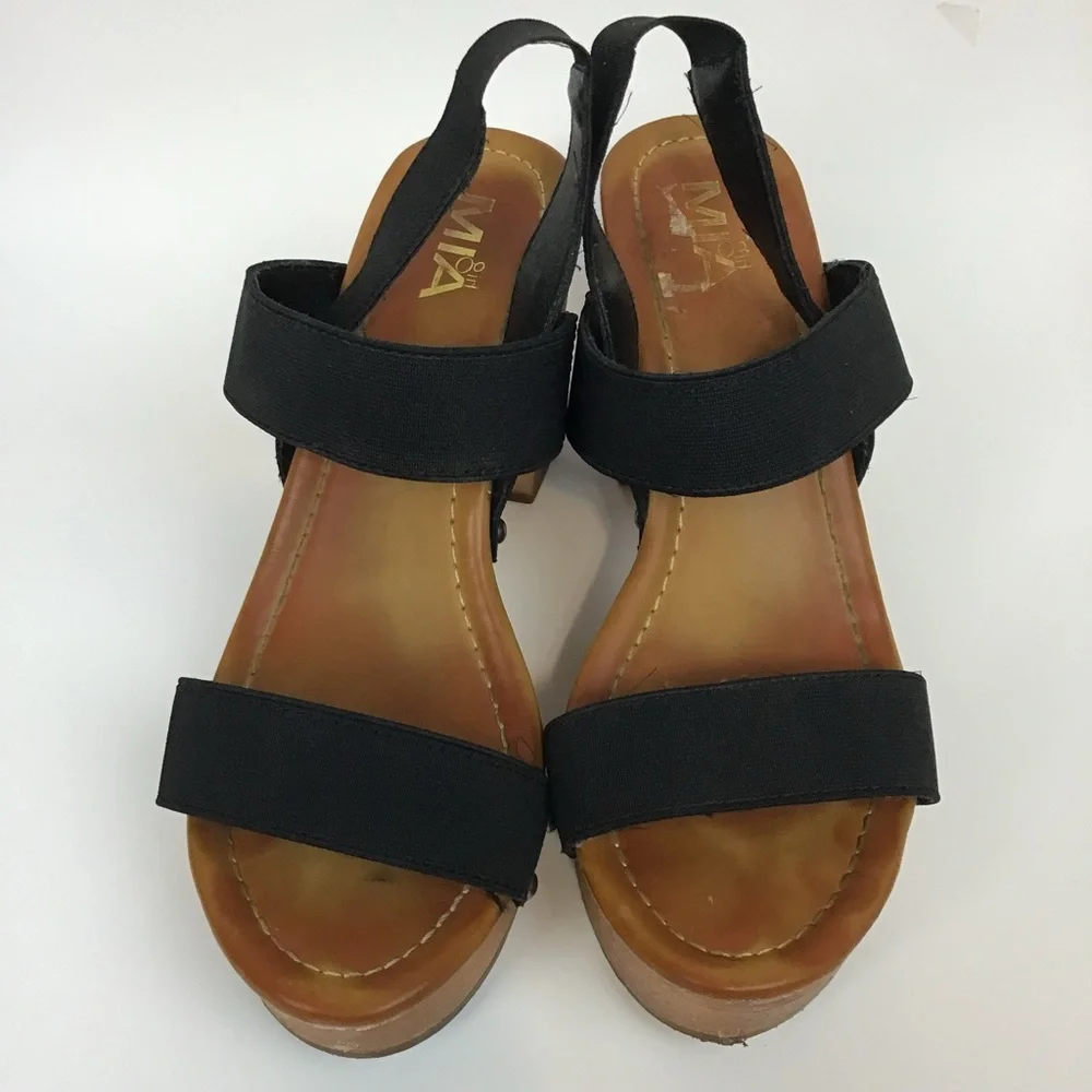 MIA 90’s Black Strap Platform Open Toe Retro Block Heel Heeled Sandal 8.5